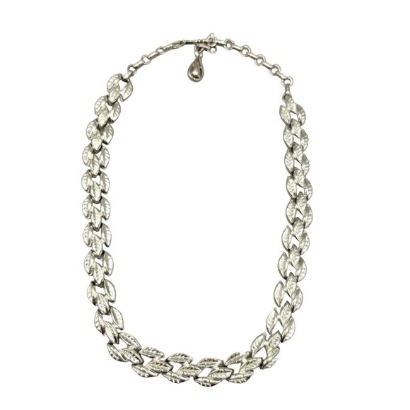 Coro Leaves Garland Necklace Choker 1950's Adjustable Length Hook Closure Silver - Picture 3 of 7